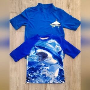 💚5/$25 Swim Shirts Blue Shark Print Kids Set Bundle Lot Of 2 Size XS 4-5